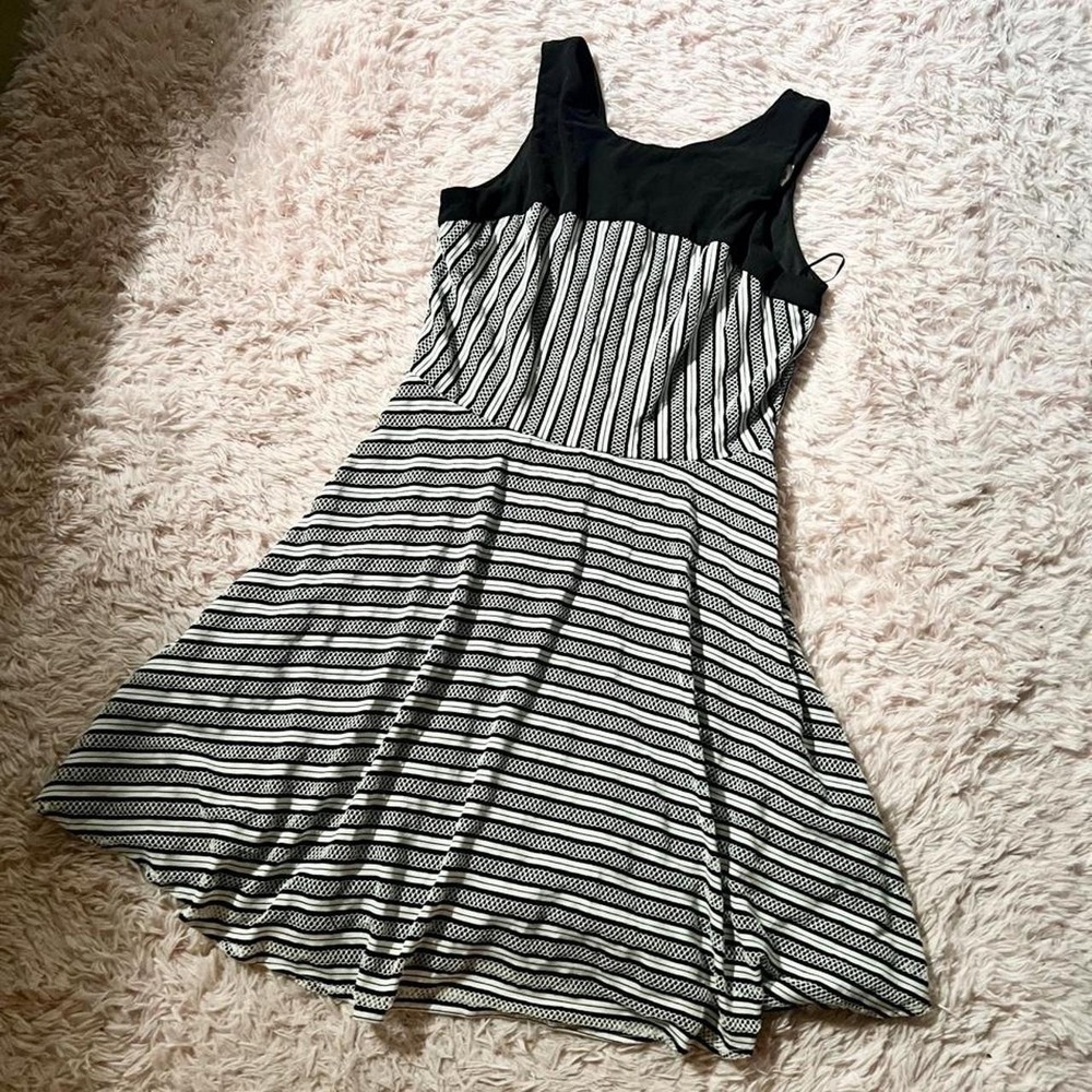 Colorblock Monochrome‎ Mesh Tribal Boho Cottagecore Fit & Flare Dress Womens 12